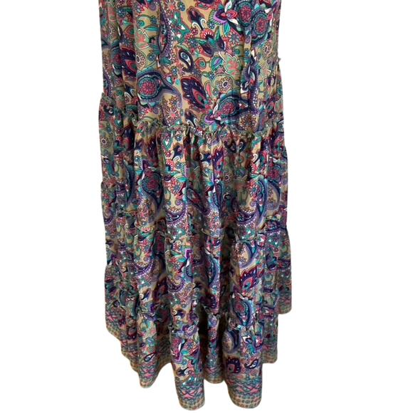 Boho Paisley Tiered Summer Maxi Dress – White Waves, Size Small/Medium - Picture 4 of 5